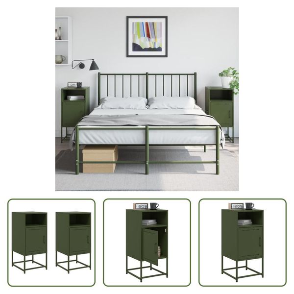 The Living Store Comodini 2 Pz. Verde Oliva 36X39X78 Cm In Acciaio-image