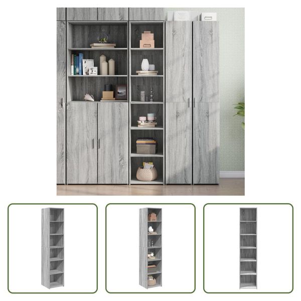 The Living Store Credenza Grey Sonoma Rovere 40X41X185 Cm Materiale In Legno-image