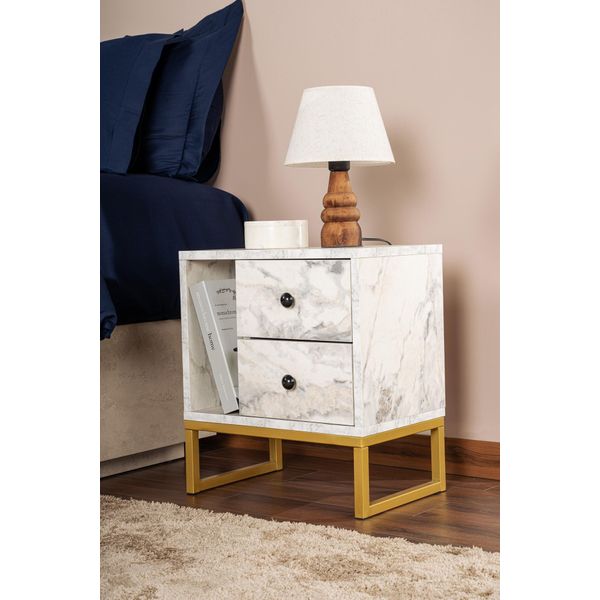 Skye Decor, Glimmer - Fressia Marble, Oro, Comodino, Marmo Fresia, 100 % Truciolato Rivestito In Melamina, 45,2 X 29,5 X 50-image