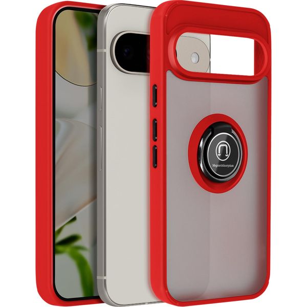 Avizar, Custodia Per Cellulare Per Google Pixel 9 / 9 Pro Anello In Metallo, Supporto Video, Rosso-image