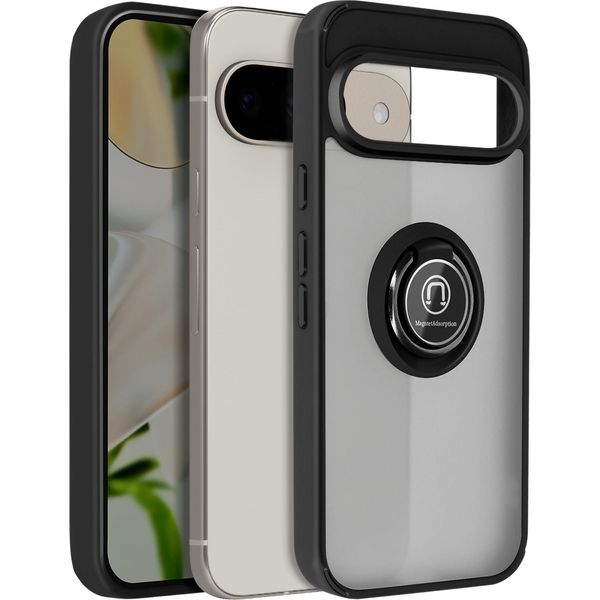Avizar, Custodia Per Telefono Cellulare Per Google Pixel 9 / 9 Pro Anello In Metallo, Supporto Video, Nero-image