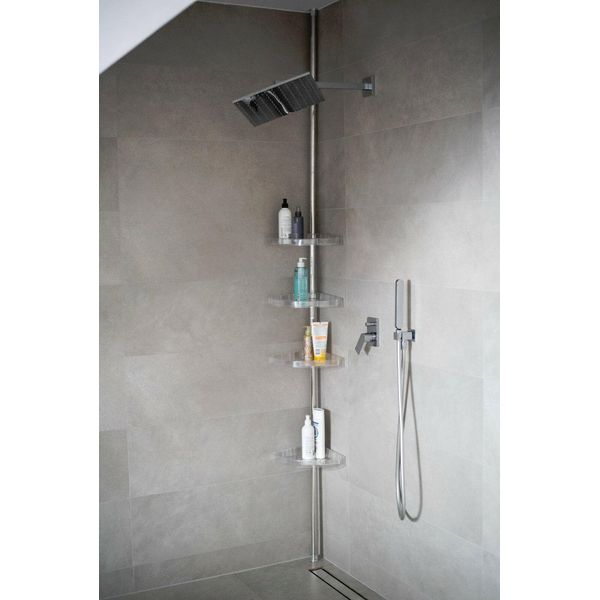 Scaffale Da Bagno Scaffale Telescopico 3 Ripiani Argento Lucido Lunghezza 70-250 Cm Scaffale Angolare Scaffale Da Doccia Scaffale Da Doccia-image