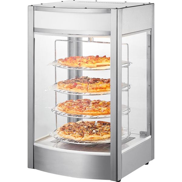 Vevor Scaldapizza Commerciale Per Pizza Da 14 Pollici, Scaldapizza A 4 Fasi Con Riscaldamento A Vapore Rotante, Controllo Della Temperatura A 30℃~85℃ E Display Della Temperatura, Luce Del Forno Da 25 W + Led Superiore-image