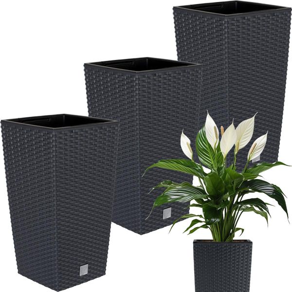 Set Di 3 Vasi Da Fiori Prosperplast | Rato Square | Antracite | 20 Cm-image
