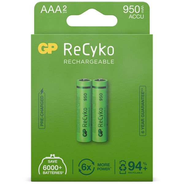 Gp Batteries 120100AAAHCE-C2 1X2 Gp Recyko Nimh Akkus Aaa 950Mah, Ready To Use-image