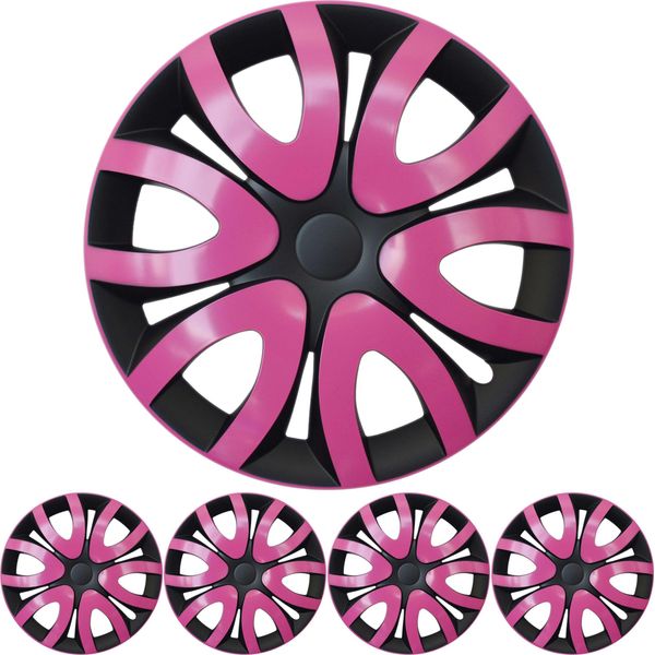 Set Di Coprimozzi Da 14 Pollici 4X Premium Design Mika In Rosa/Nero-image