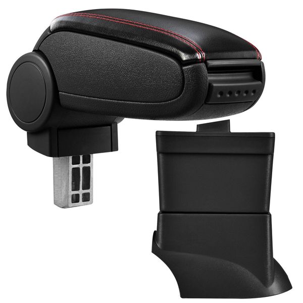 Copri Bracciolo Centrale In Pelle Nero / Rosso Per Fiat 500 Dal 2007-2017-image