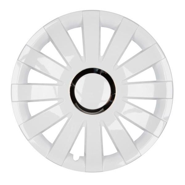 4X Coprimozzi Premium Design Set Di Copri Ruote Verniciati 14 Pollici Anello Cromato Bianco-image