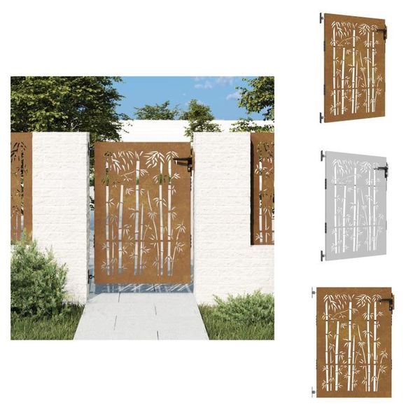Vidaxl Cancello Da Giardino 85X125 Cm In Acciaio Corten Design Bambù - Cancelli Da Giardino-image