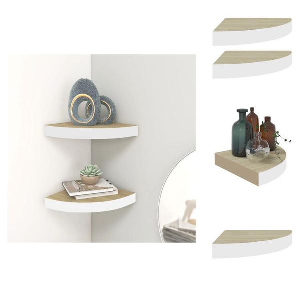 Vidaxl Mensola A Muro Angolare 2 Pz. Rovere E Bianco 25X25X3,8 Cm Mdf - Mensole A Muro-image