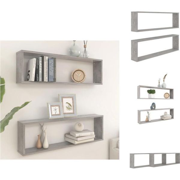 Vidaxl Mensole A Cubo 2 Pz. Grigio Cemento 100X15X30 Cm Materiale A Base Di Legno - Mensole Da Parete-image
