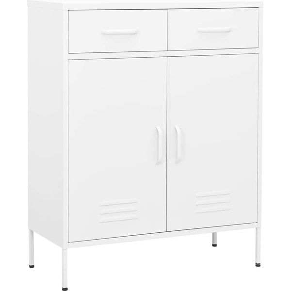 The Living Store Armadio Bianco 80X35X101,5 Cm In Acciaio-image