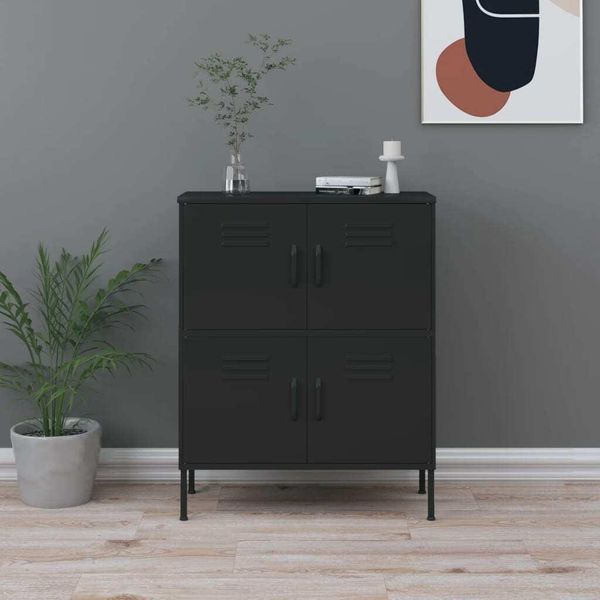 The Living Store Armadio Nero 80X35X101,5 Cm In Acciaio-image