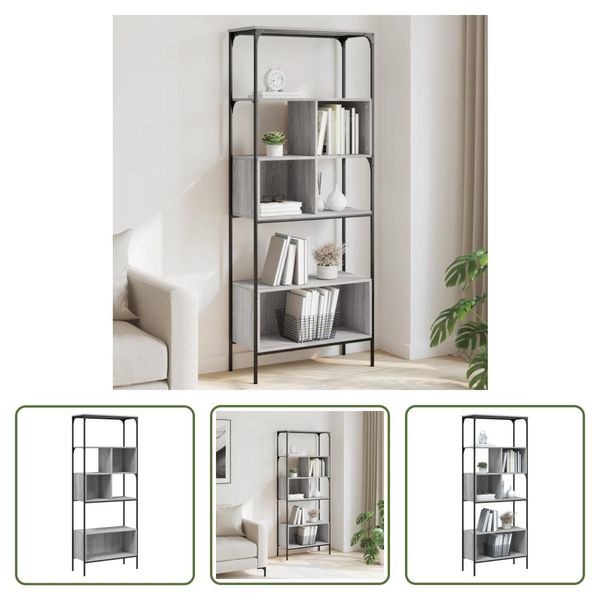 The Living Store Libreria 5 Ripiani Grigio Sonoma 76X33X188,5 Cm Materiale A Base Di Legno-image