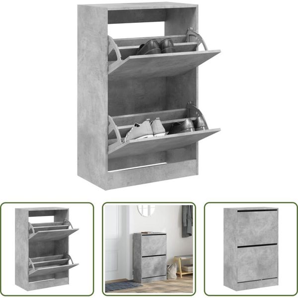 The Living Store Scarpiera In Cemento Grigio 60X34X96,5 Cm Materiale In Legno-image