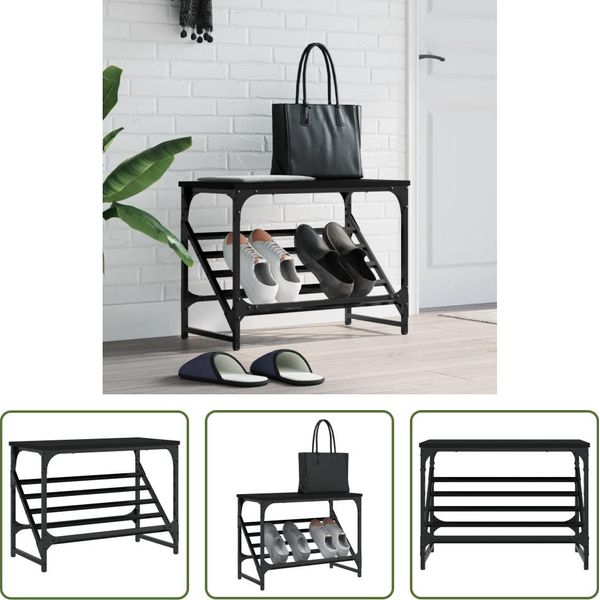 The Living Store Portascarpe Nero 60X30X45 Cm Materiale A Base Di Legno-image