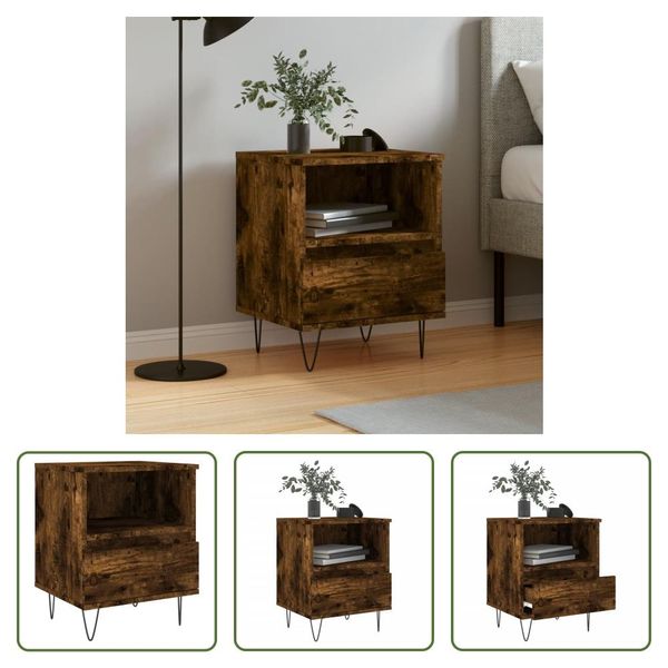 The Living Store Comodino In Rovere Fumé 40X35X50 Cm Materiale In Legno-image