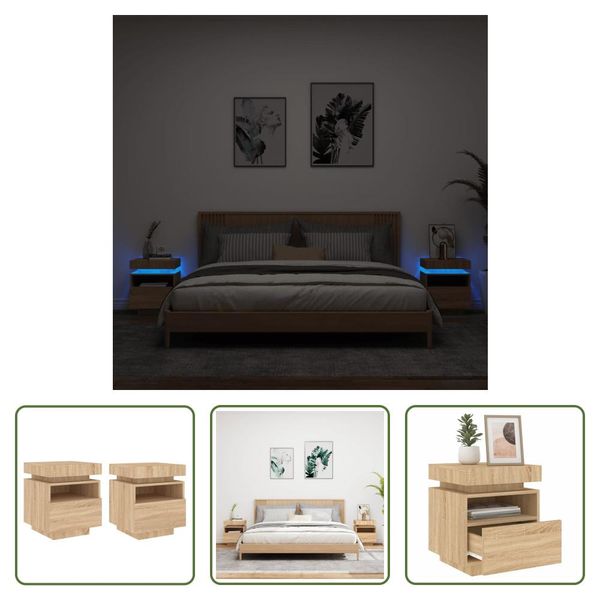 The Living Store Comodini Con Luci Led 2 Pz. Rovere Sonoma 40X39X48,5 Cm-image