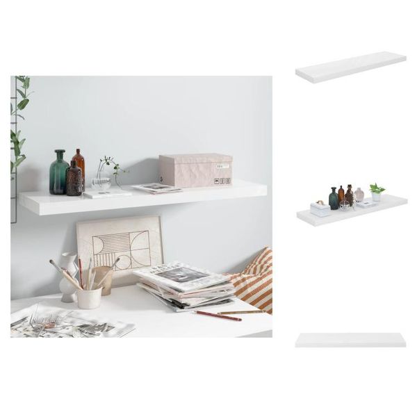 Vidaxl Scaffale Galleggiante Bianco Lucido 90X23,5X3,8 Cm Mdf - Mensole A Muro-image