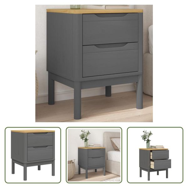 The Living Store Comodino Grigio 45X39X57 Cm In Legno Di Pino Massiccio-image