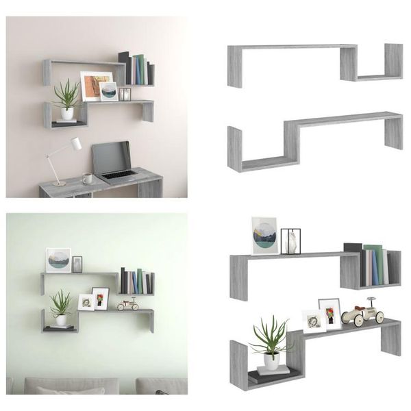 Vidaxl Mensole Da Parete 2 Pz. Grigio Sonoma 100X15X20 Cm Materiale A Base Di Legno - Mensola A Muro - Mensole A Muro - Mensola Galleggiante - Scaffale Galleggiante-image