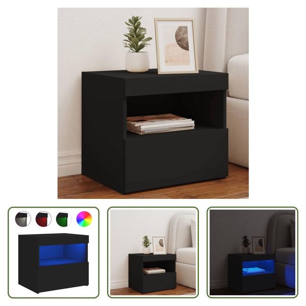 The Living Store Comodino Con Luci Led Nero 50X40X45 Cm-image