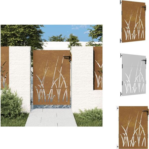 Vidaxl Cancello Da Giardino 85X125 Cm In Acciaio Corten Design Erba - Cancelli Da Giardino-image