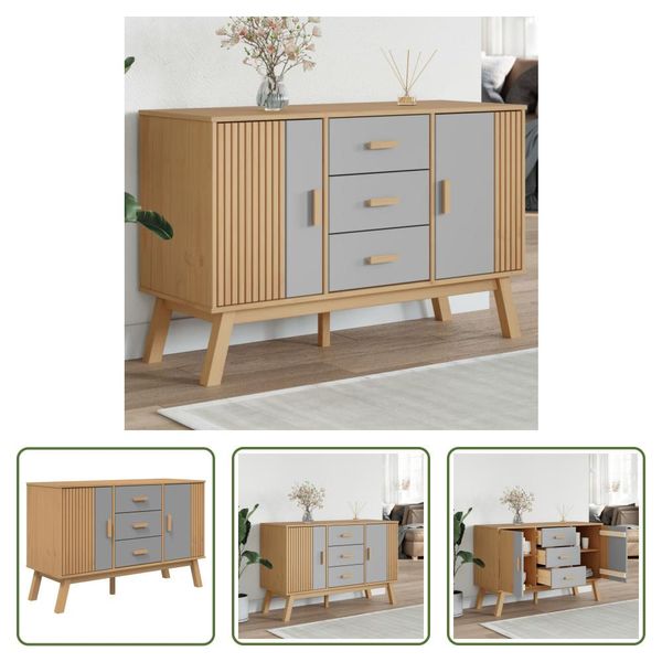 The Living Store Credenza Olden Grigio E Marrone 114X43X73,5 Cm In Legno Di Pino Massiccio-image