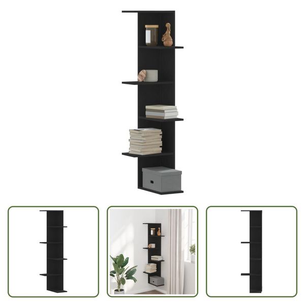 The Living Store Scaffale Angolare A Parete Nero 36,5X36,5X140 Cm Materiale A Base Di Legno-image