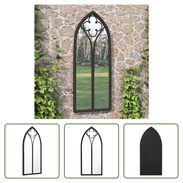The Living Store Specchio Da Giardino Nero 70X30 Cm In Ferro-image