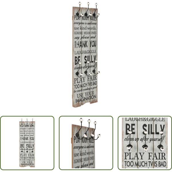 The Living Store Appendiabiti Da Parete Con 6 Ganci 120 X 40 Cm "Grazie"""-image