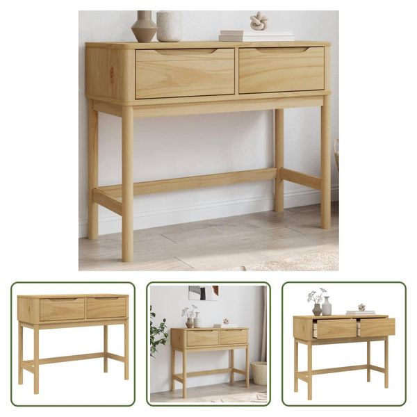 The Living Store Tavolo Consolle Floro Wax Brown 89,5X36,5X73Cm In Legno Di Pino Massiccio-image