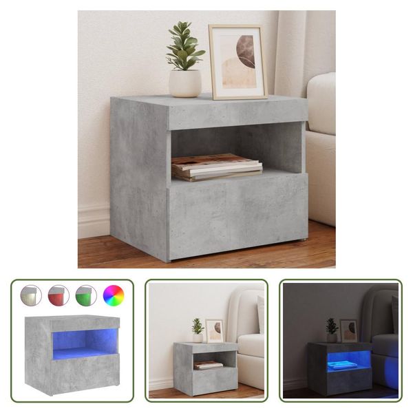 The Living Store Comodino Con Luci Led Grigio Cemento 50X40X45 Cm-image