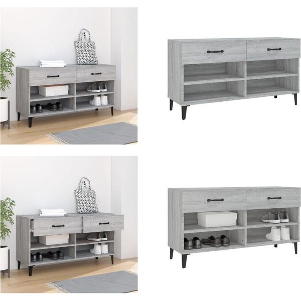 Vidaxl Scarpiera Grigio Sonoma 102X35X55 Cm Materiale A Base Di Legno - Scarpiera - Armadietti Per Scarpe - Contenitore Per Scarpe - Organizzatore Per Scarpe-image