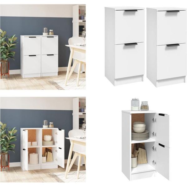 Vidaxl Credenze 2 Pz. Bianco 30X30X70 Cm Materiale A Base Di Legno - Credenza - Credenze - Armadio - Armadio Portaoggetti-image