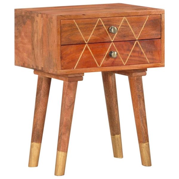The Living Store Comodino 43×30×58 Cm In Legno Massiccio Di Mango-image