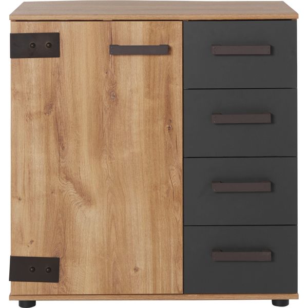Kombikommode Wimex "Malmoe, Schrank Mit 1 TüR Und 4 Schubladen, Made In Germany", Grau (Plankeneiche, Graphit), B:81Cm H:83Cm T:41Cm, Kunststoff, Sideboards, Kombikommode, Im Rusikalen Look, Industrial Design, 81X41X83Cm-image