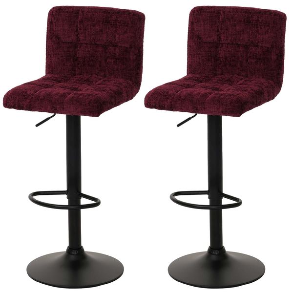 2Er-Set Barhocker MCW-G87, Tresenhocker Barstuhl, HöHenverstellbar Drehbar, Stoff Chenille (465G/M²) MVG ~ Bordeaux-image