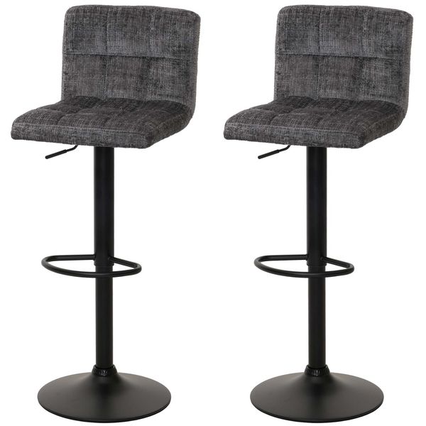 2Er-Set Barhocker MCW-G87, Tresenhocker Barstuhl, HöHenverstellbar Drehbar, Stoff Chenille (465G/M²) Mvg ~ Dunkelgrau-image
