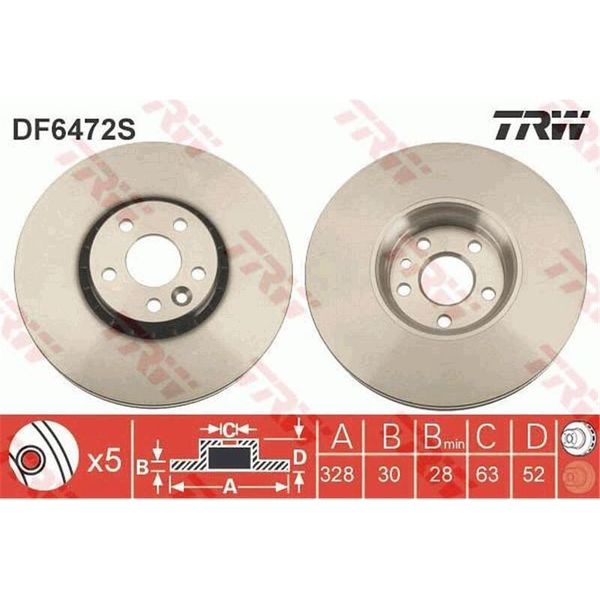 2X Disco Freno Trw DF6472S Per Volvo XC60 (156) 52Mm 328Mm-image