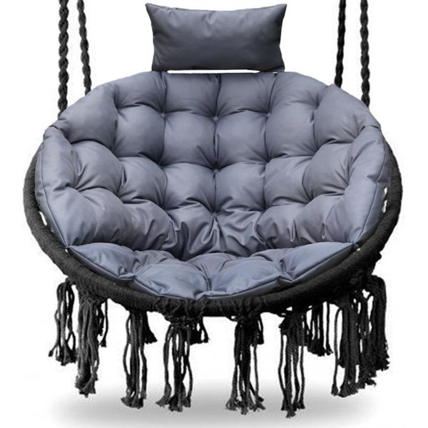 Cuscino Per Sedia Sospesa, Imbottitura Per Altalena Polyrattan / Rattan, Cuscino Per Cesto Sospeso Rotondo - Cuscino Per Schienale-Xxl 110 Cm-Grigio Scuro-image