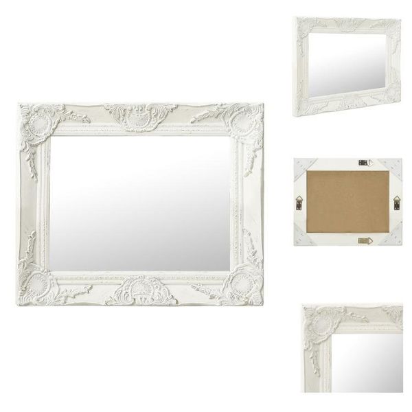 Vidaxl Specchio Da Parete In Stile Barocco 50X40 Cm Bianco - Specchio-image