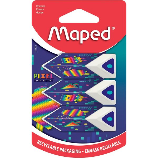 Maped Gomma Da Cancellare In Plastica Piramide Pixel Party Confezione Blister Da 3 Bianco-image