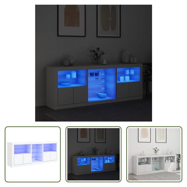 The Living Store Credenza Con Luci Led Bianca 181,5X37X67 Cm-image