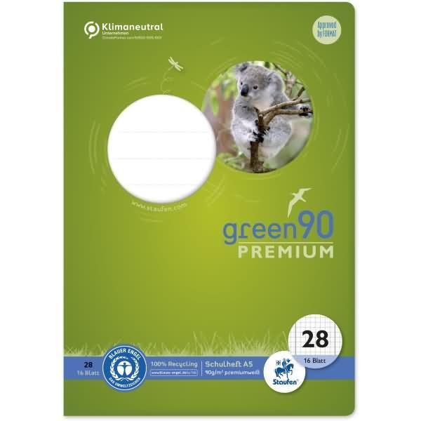 Ursus Green 040780028 Heft - LIN28, A5, 16 Blatt, 90 G/Qm, 5 Mm Kariert Mit Randlinien-image
