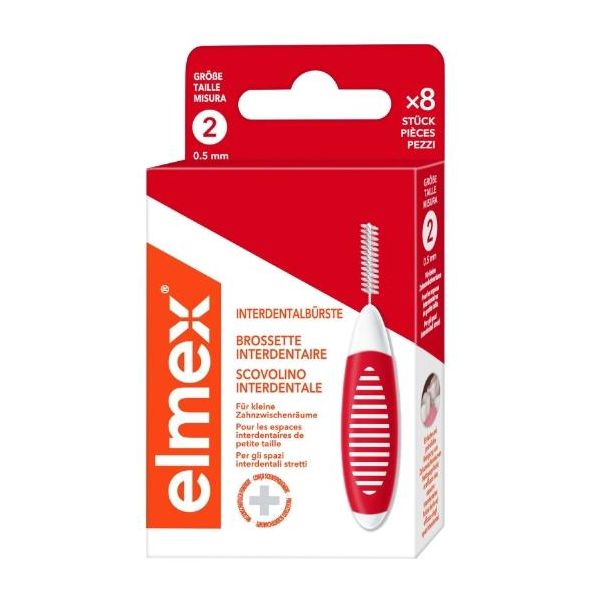 Elmex, Scovolini Interdentali Rossi, Misura 2 - 0,5 Mm, 8 Pezzi (Prodotto Dalla Germania)-image