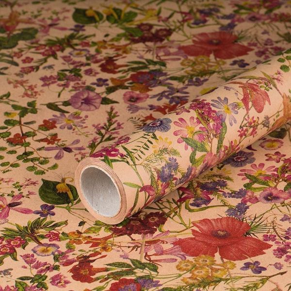 Carta Da Pacchi Fiori Di Campo, Multicolore, Carta Kraft, 0,70 X 10 M-image