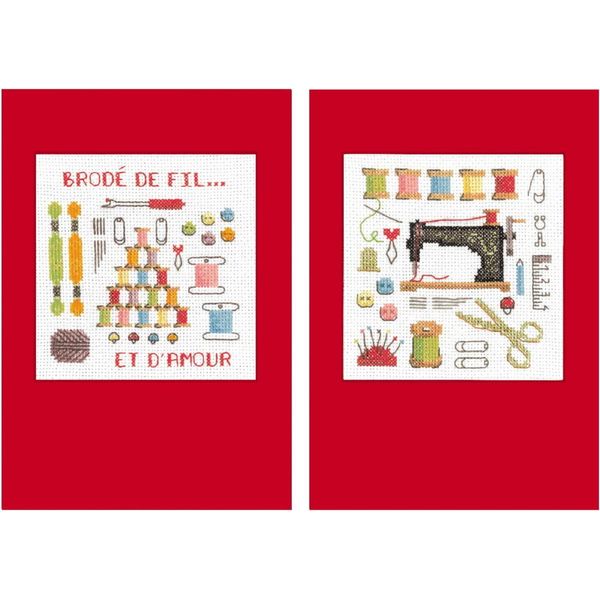 Set Di 2 Biglietti D'auguri Le Bonheur Des Dames Da Ricamare A Punto Croce "Atelier Couture"", Schema Di Conteggio, 10,5X15Cm"-image