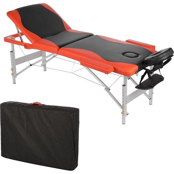 Lettino Da Massaggio A 3 Zone In Alluminio Nero/Arancione Lettino Terapeutico Tavolo Cosmetico Mobile-image