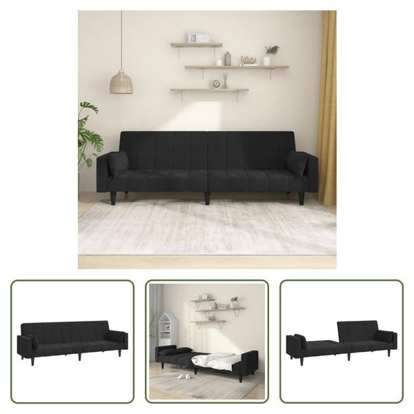 The Living Store Divano Letto A 2 Posti Con 2 Cuscini In Velluto Nero-image